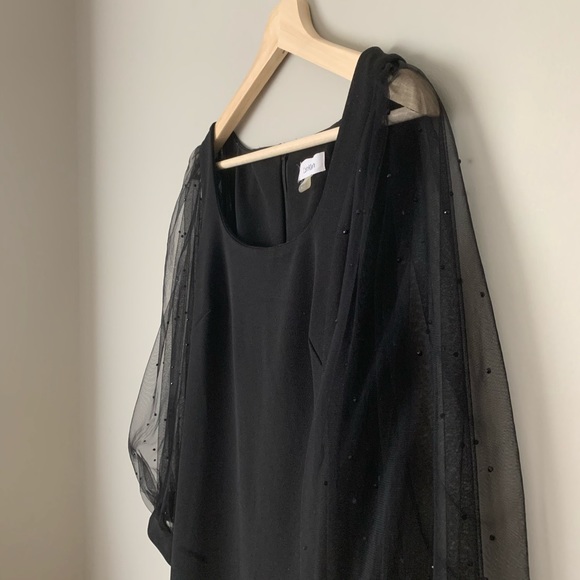 {Calvin Klein} Black Sheer Puff Sleeve Dress - Picture 4 of 7